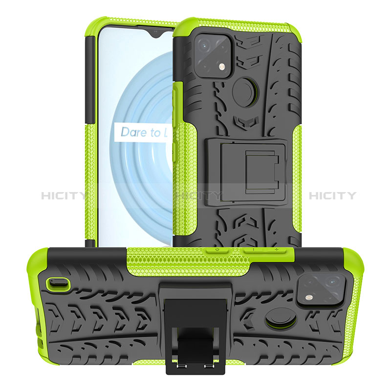 Funda Bumper Silicona y Plastico Mate Carcasa con Soporte JX2 para Realme C21Y Verde