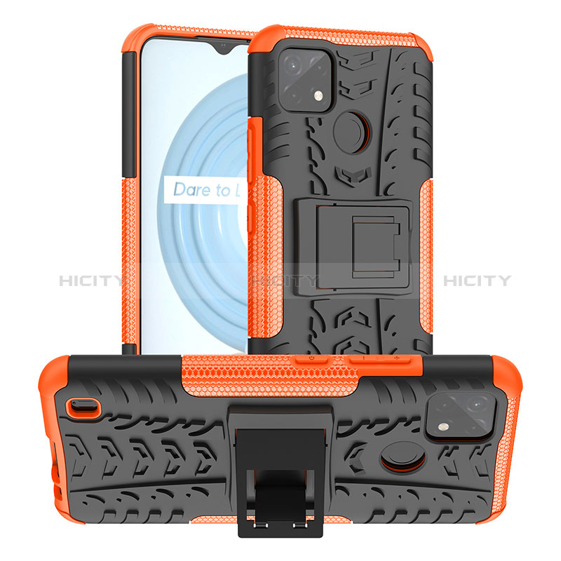 Funda Bumper Silicona y Plastico Mate Carcasa con Soporte JX2 para Realme C25Y India Naranja