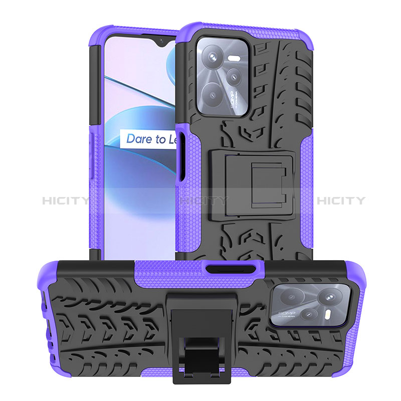 Funda Bumper Silicona y Plastico Mate Carcasa con Soporte JX2 para Realme Narzo 50A Prime Morado