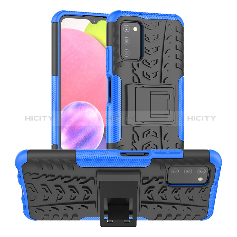 Funda Bumper Silicona y Plastico Mate Carcasa con Soporte JX2 para Samsung Galaxy A02s Azul