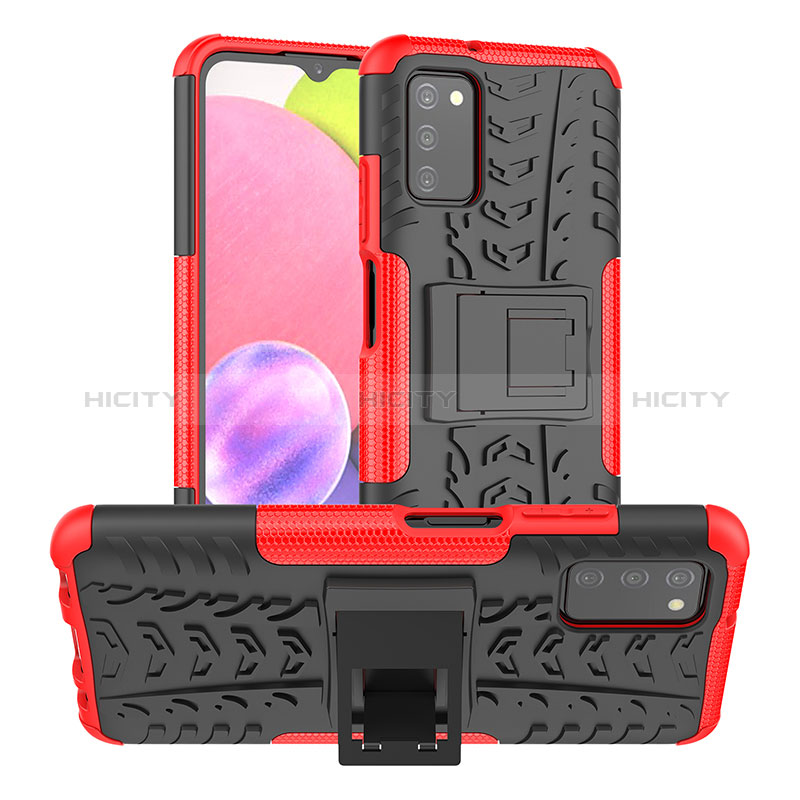 Funda Bumper Silicona y Plastico Mate Carcasa con Soporte JX2 para Samsung Galaxy A02s Rojo