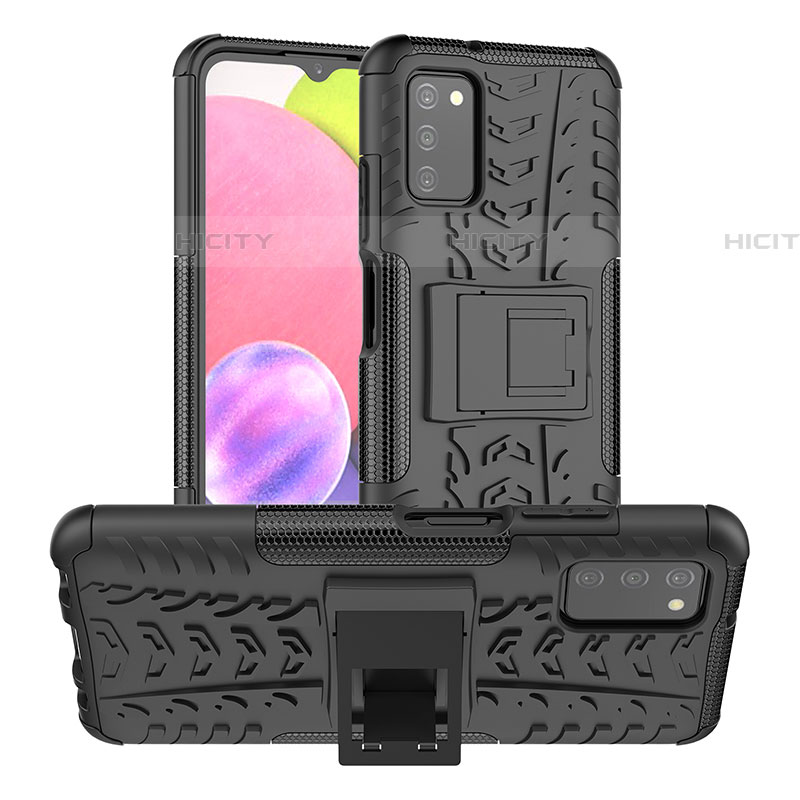 Funda Bumper Silicona y Plastico Mate Carcasa con Soporte JX2 para Samsung Galaxy A03s Negro