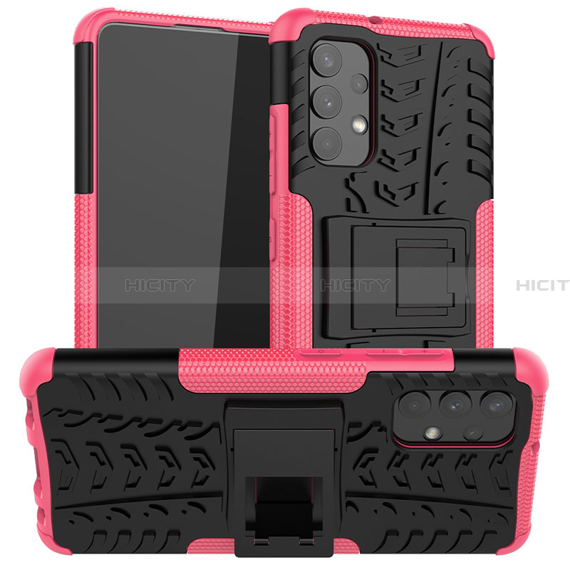 Funda Bumper Silicona y Plastico Mate Carcasa con Soporte JX2 para Samsung Galaxy A32 5G Rosa Roja