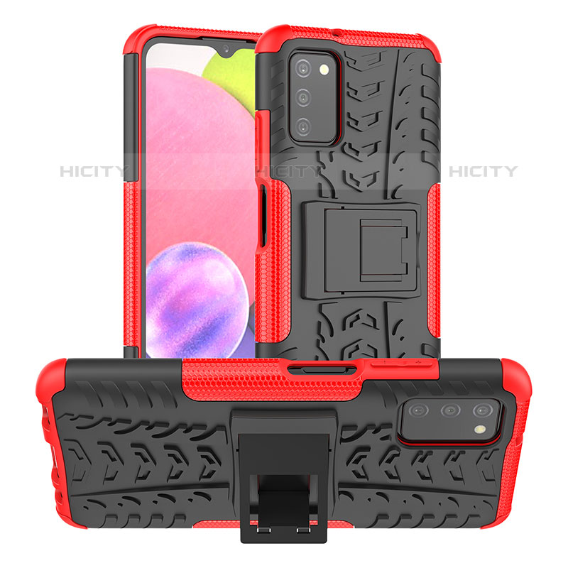 Funda Bumper Silicona y Plastico Mate Carcasa con Soporte JX2 para Samsung Galaxy M02s Rojo