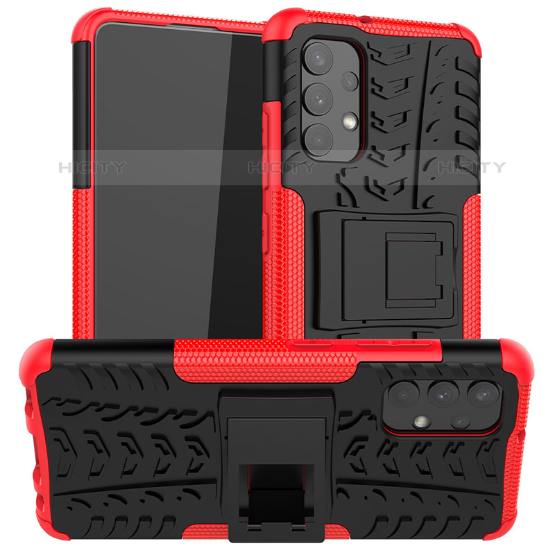 Funda Bumper Silicona y Plastico Mate Carcasa con Soporte JX2 para Samsung Galaxy M32 5G Rojo