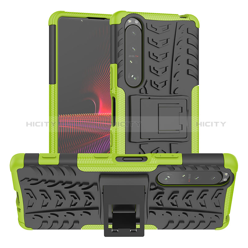 Funda Bumper Silicona y Plastico Mate Carcasa con Soporte JX2 para Sony Xperia 1 III Verde