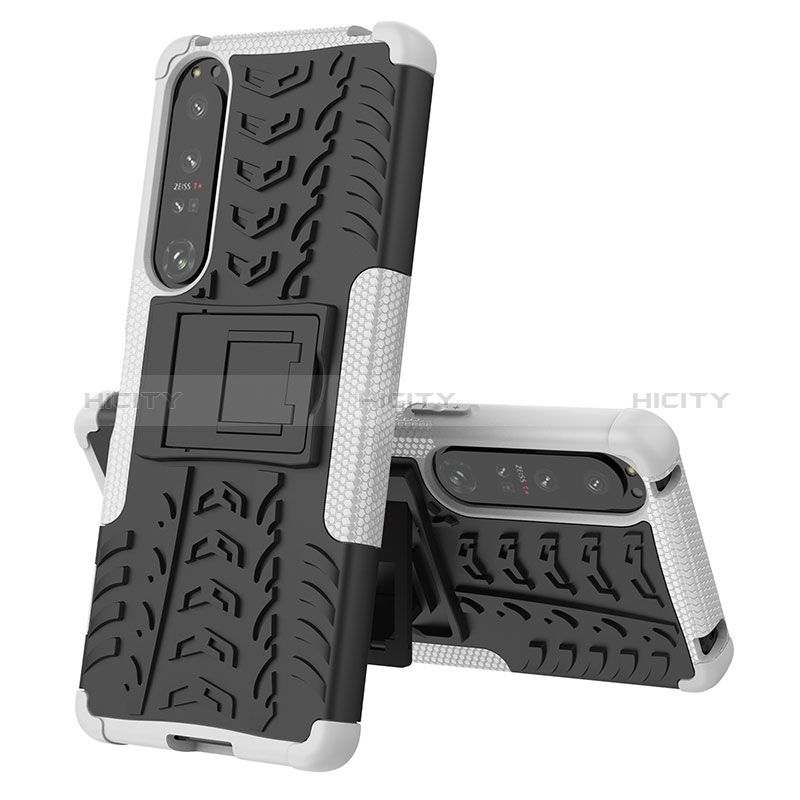 Funda Bumper Silicona y Plastico Mate Carcasa con Soporte JX2 para Sony Xperia 1 IV Plata