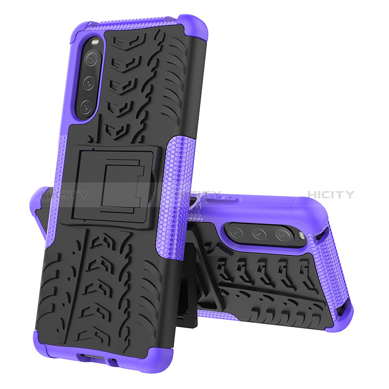 Funda Bumper Silicona y Plastico Mate Carcasa con Soporte JX2 para Sony Xperia 10 IV Morado