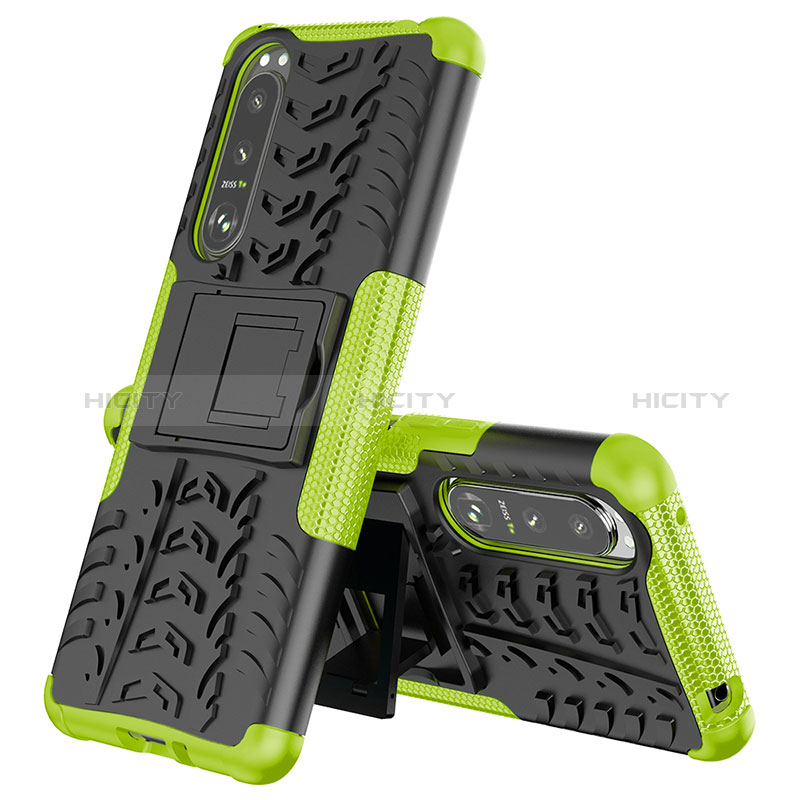 Funda Bumper Silicona y Plastico Mate Carcasa con Soporte JX2 para Sony Xperia 5 III SO-53B Verde