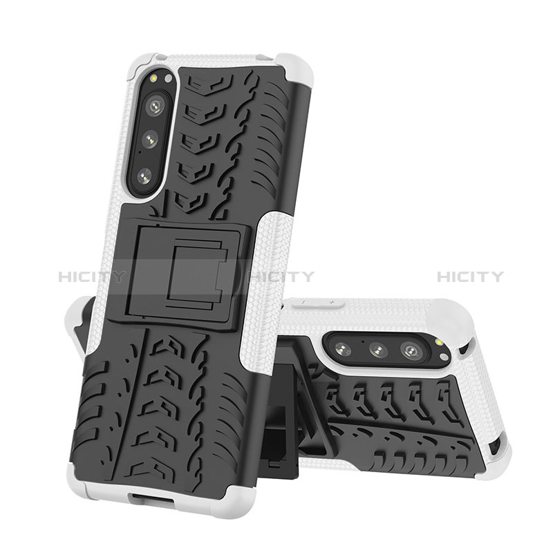 Funda Bumper Silicona y Plastico Mate Carcasa con Soporte JX2 para Sony Xperia 5 IV Plata