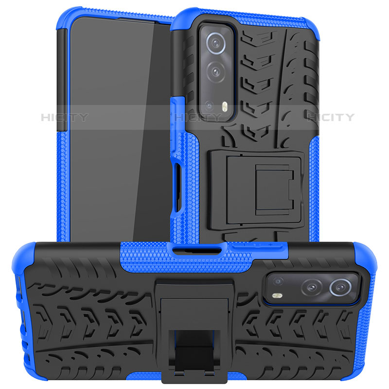 Funda Bumper Silicona y Plastico Mate Carcasa con Soporte JX2 para Vivo iQOO Z3 5G Azul