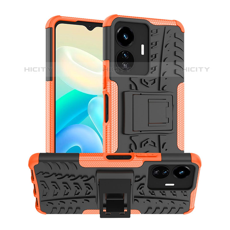 Funda Bumper Silicona y Plastico Mate Carcasa con Soporte JX2 para Vivo iQOO Z6 Lite 5G Naranja