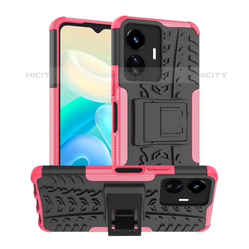 Funda Bumper Silicona y Plastico Mate Carcasa con Soporte JX2 para Vivo iQOO Z6 Lite 5G Rosa Roja