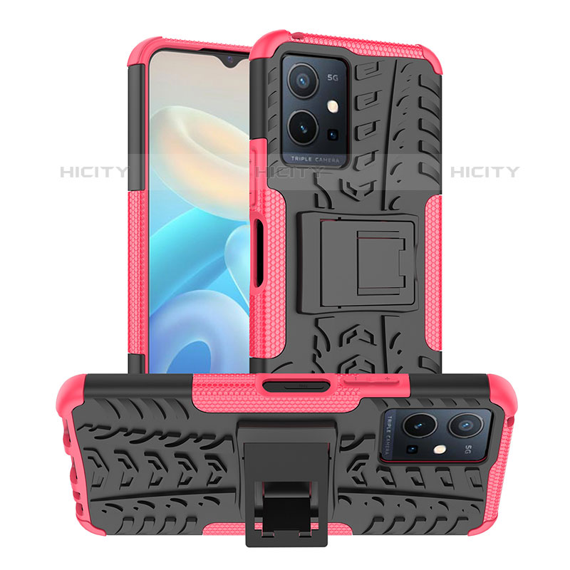 Funda Bumper Silicona y Plastico Mate Carcasa con Soporte JX2 para Vivo T1 5G India