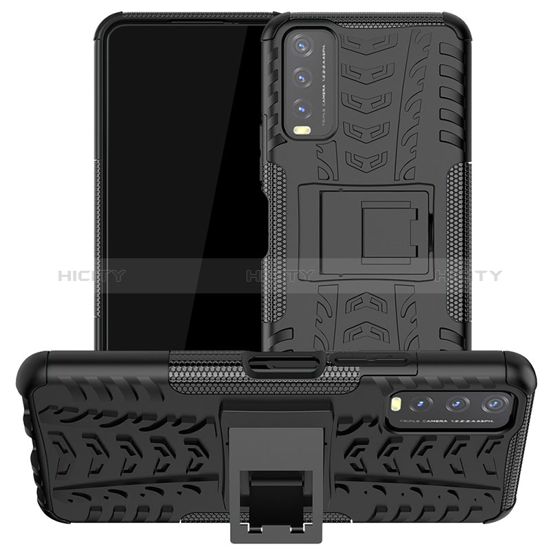 Funda Bumper Silicona y Plastico Mate Carcasa con Soporte JX2 para Vivo Y11s Negro