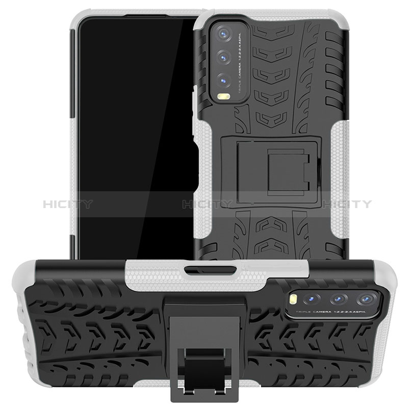 Funda Bumper Silicona y Plastico Mate Carcasa con Soporte JX2 para Vivo Y12s (2021)