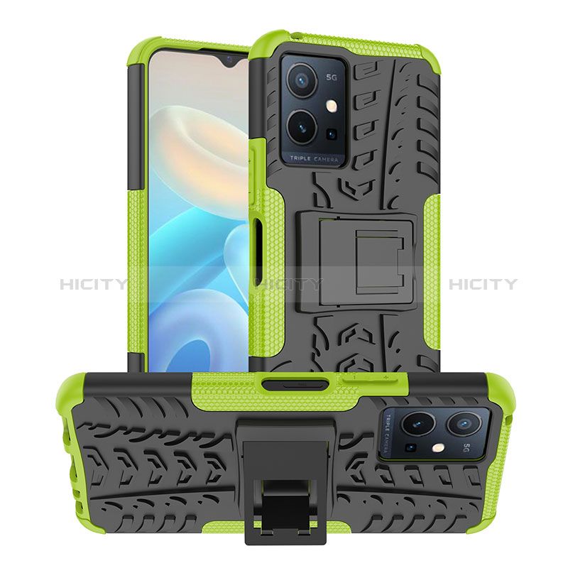 Funda Bumper Silicona y Plastico Mate Carcasa con Soporte JX2 para Vivo Y30 5G Verde