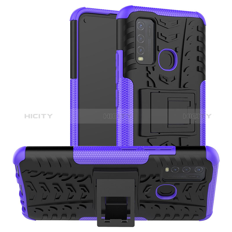 Funda Bumper Silicona y Plastico Mate Carcasa con Soporte JX2 para Vivo Y50 Morado