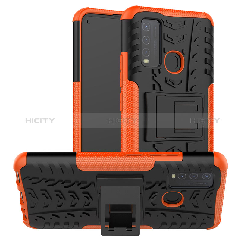 Funda Bumper Silicona y Plastico Mate Carcasa con Soporte JX2 para Vivo Y50 Naranja