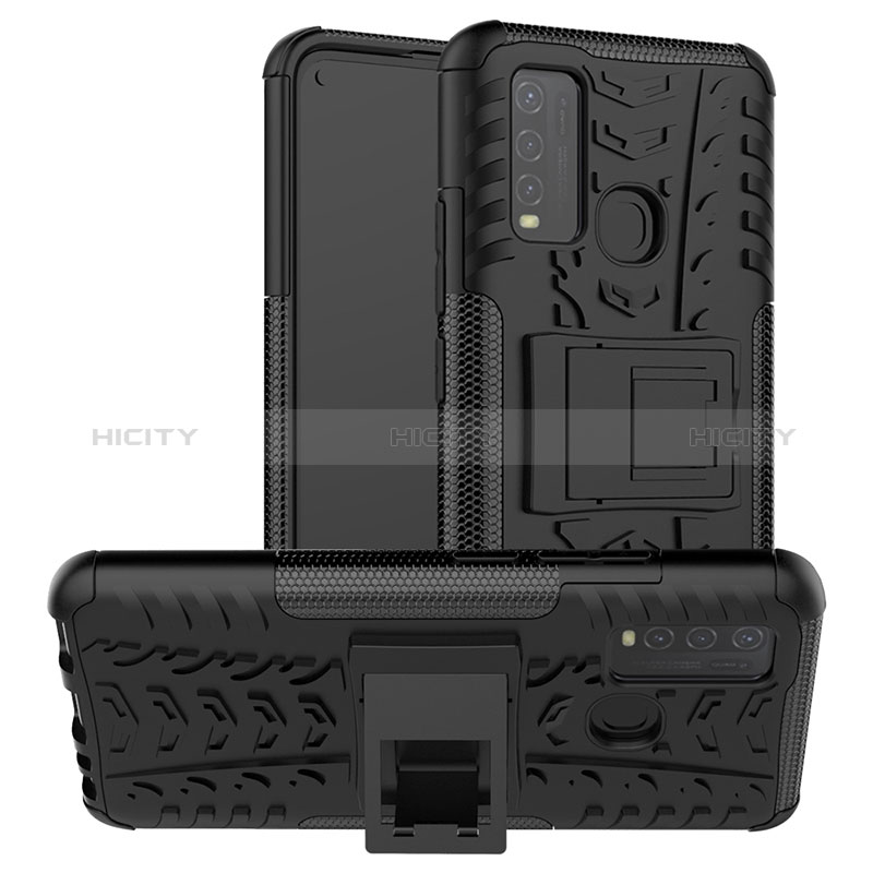 Funda Bumper Silicona y Plastico Mate Carcasa con Soporte JX2 para Vivo Y50 Negro