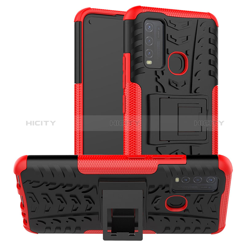 Funda Bumper Silicona y Plastico Mate Carcasa con Soporte JX2 para Vivo Y50 Rojo