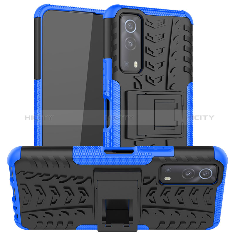 Funda Bumper Silicona y Plastico Mate Carcasa con Soporte JX2 para Vivo Y72 5G Azul