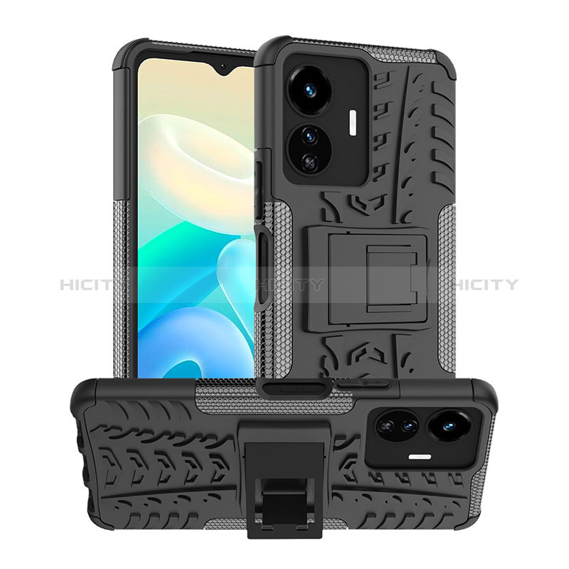 Funda Bumper Silicona y Plastico Mate Carcasa con Soporte JX2 para Vivo Y77e 5G