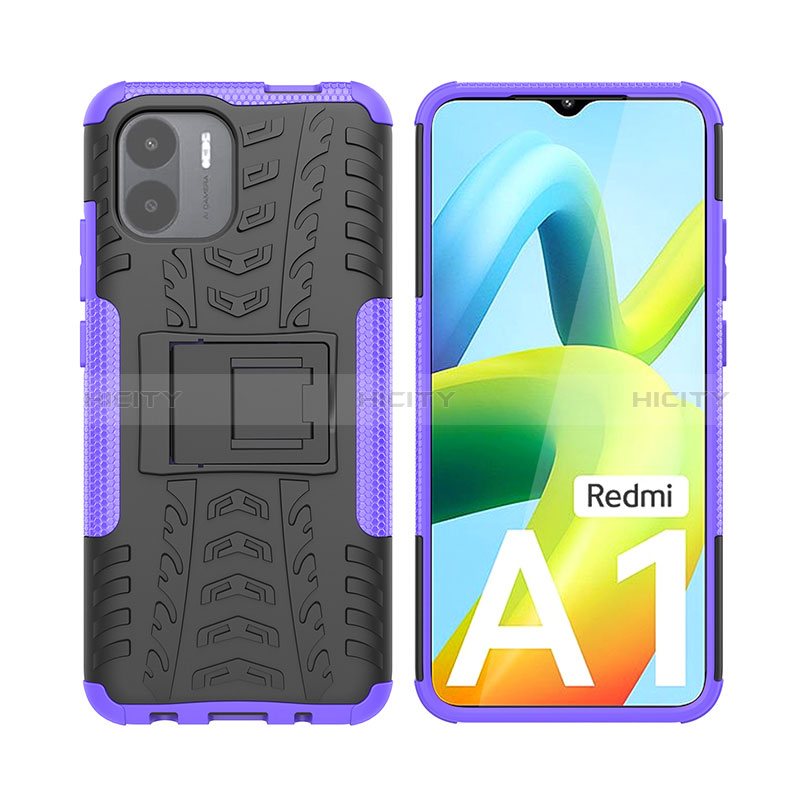 Funda Bumper Silicona y Plastico Mate Carcasa con Soporte JX2 para Xiaomi Poco C51 Morado