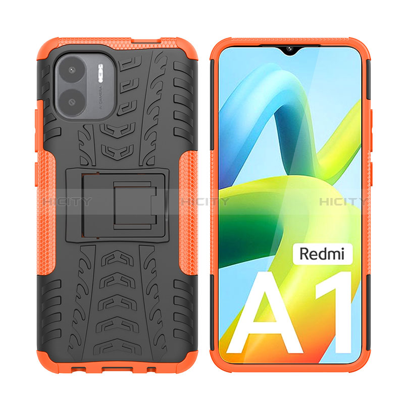 Funda Bumper Silicona y Plastico Mate Carcasa con Soporte JX2 para Xiaomi Poco C51 Naranja