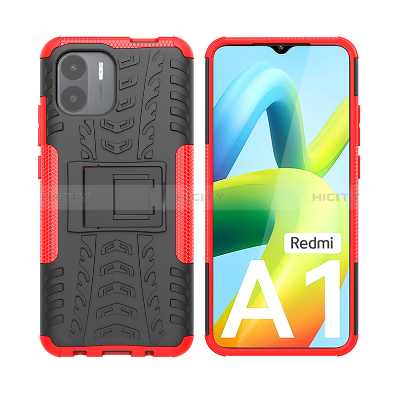 Funda Bumper Silicona y Plastico Mate Carcasa con Soporte JX2 para Xiaomi Poco C51 Rojo