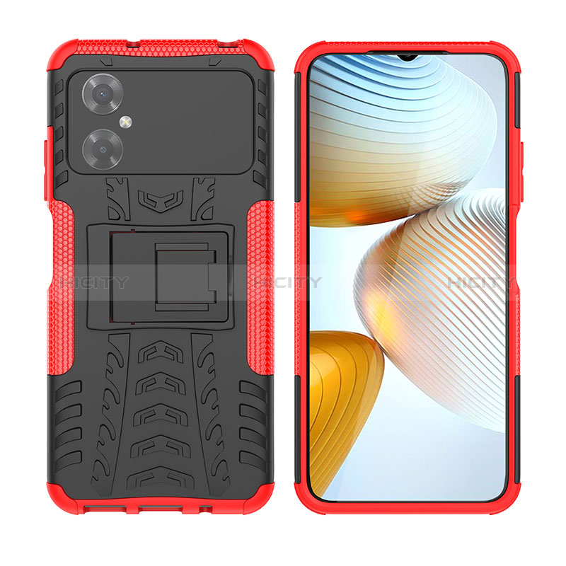 Funda Bumper Silicona y Plastico Mate Carcasa con Soporte JX2 para Xiaomi Poco M4 5G Rojo