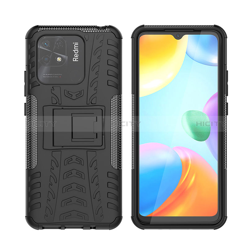 Funda Bumper Silicona y Plastico Mate Carcasa con Soporte JX2 para Xiaomi Redmi 10C 4G Negro