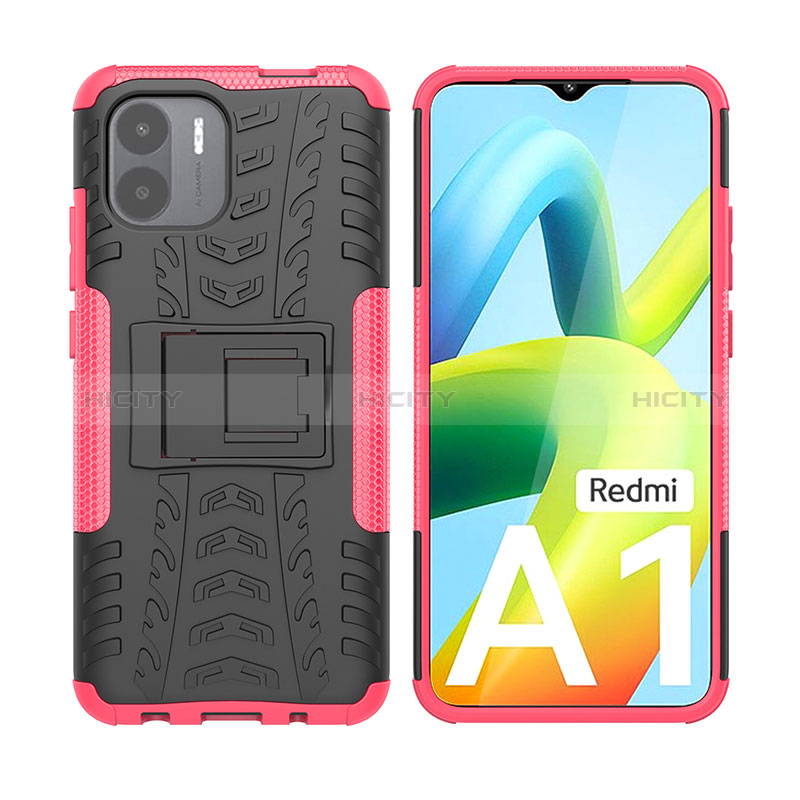 Funda Bumper Silicona y Plastico Mate Carcasa con Soporte JX2 para Xiaomi Redmi A2 Rosa Roja