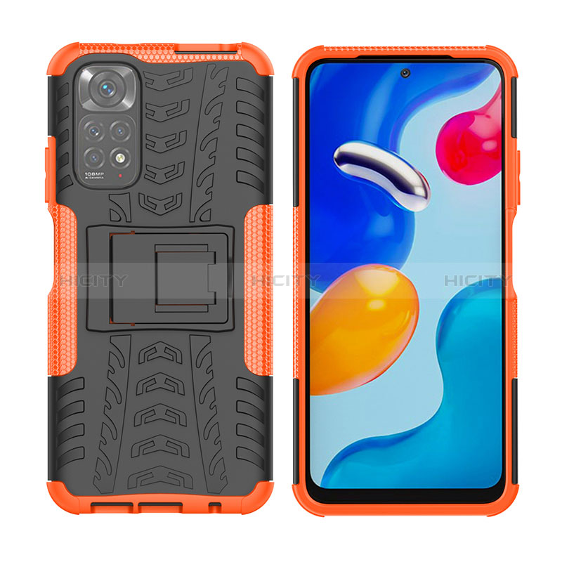 Funda Bumper Silicona y Plastico Mate Carcasa con Soporte JX2 para Xiaomi Redmi Note 11 4G (2022) Naranja