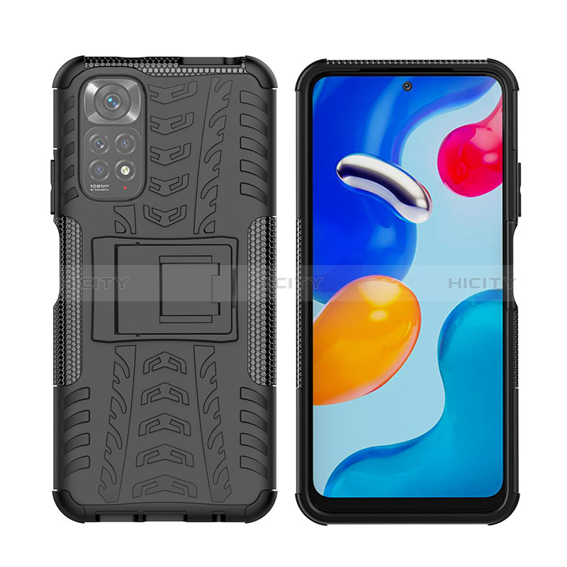 Funda Bumper Silicona y Plastico Mate Carcasa con Soporte JX2 para Xiaomi Redmi Note 11 4G (2022) Negro