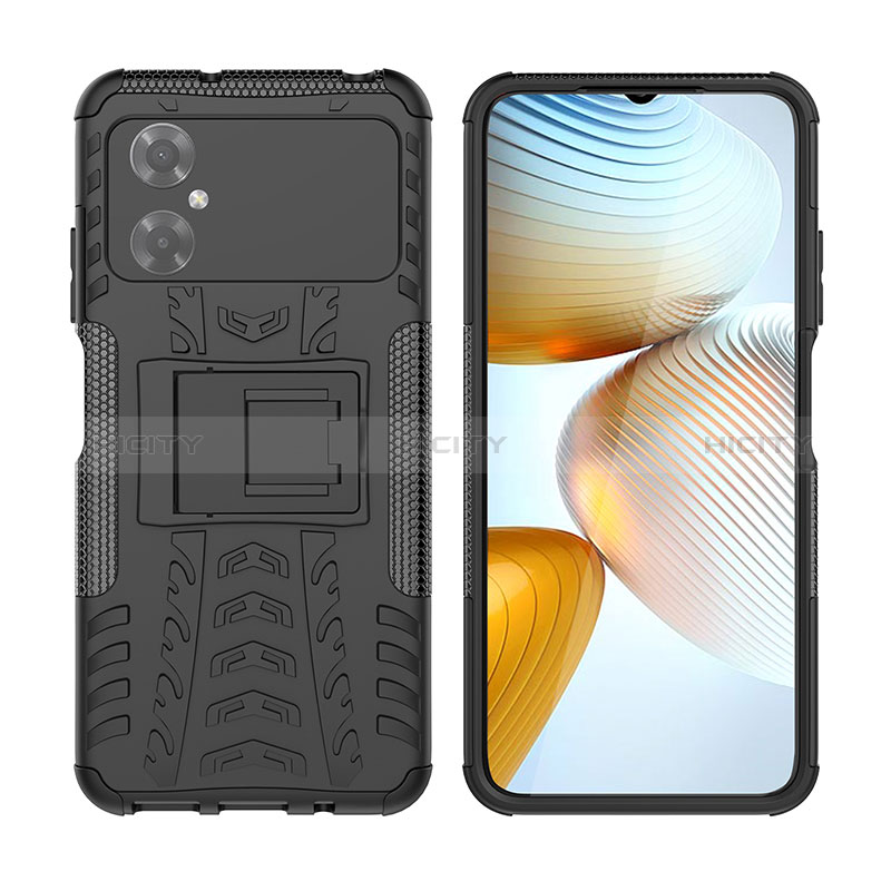 Funda Bumper Silicona y Plastico Mate Carcasa con Soporte JX2 para Xiaomi Redmi Note 11R 5G Negro