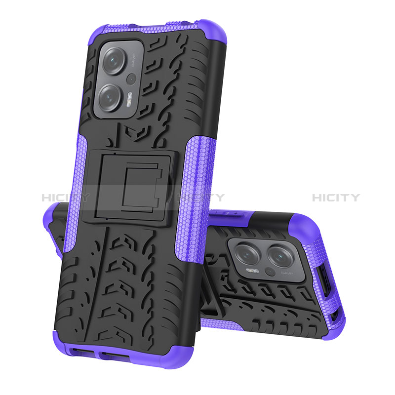 Funda Bumper Silicona y Plastico Mate Carcasa con Soporte JX2 para Xiaomi Redmi Note 11T Pro 5G Morado