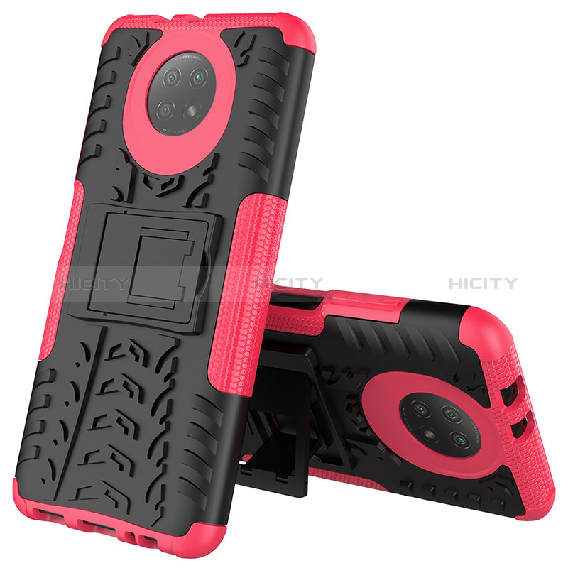 Funda Bumper Silicona y Plastico Mate Carcasa con Soporte JX2 para Xiaomi Redmi Note 9 5G Rosa Roja