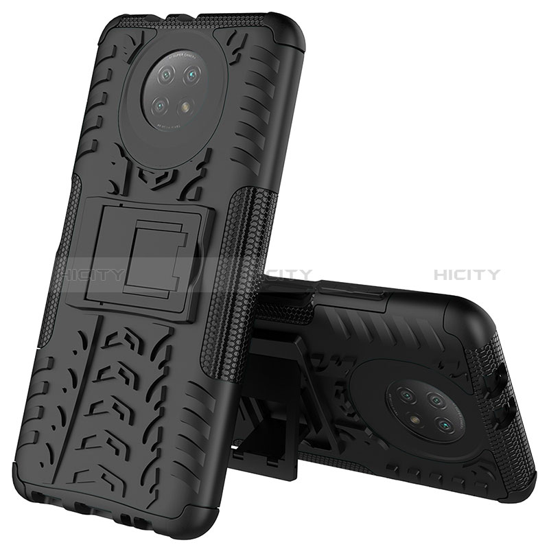 Funda Bumper Silicona y Plastico Mate Carcasa con Soporte JX2 para Xiaomi Redmi Note 9T 5G Negro