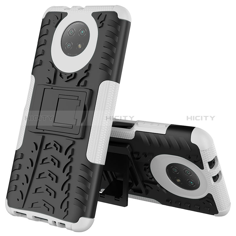 Funda Bumper Silicona y Plastico Mate Carcasa con Soporte JX2 para Xiaomi Redmi Note 9T 5G Plata