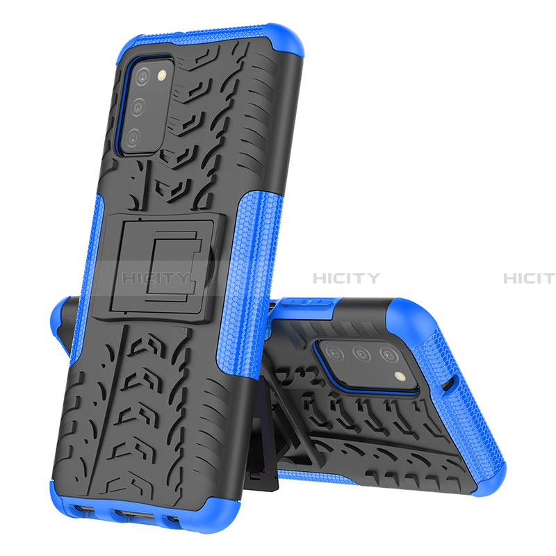 Funda Bumper Silicona y Plastico Mate Carcasa con Soporte JX4 para Samsung Galaxy F02S SM-E025F Azul
