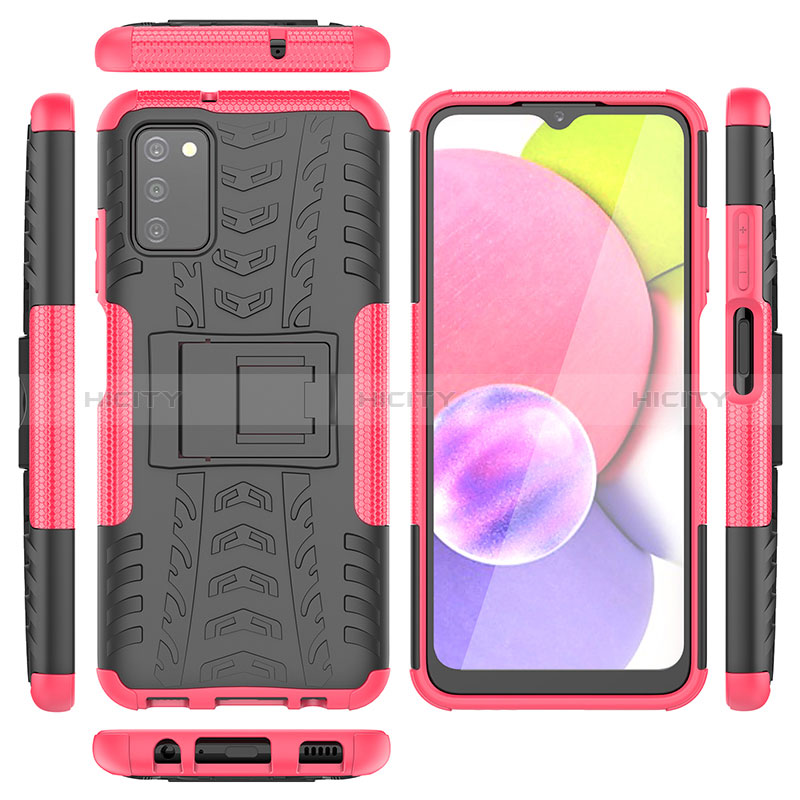 Funda Bumper Silicona y Plastico Mate Carcasa con Soporte JX5 para Samsung Galaxy A02s Rosa Roja