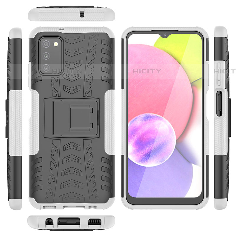 Funda Bumper Silicona y Plastico Mate Carcasa con Soporte JX5 para Samsung Galaxy A03s Plata