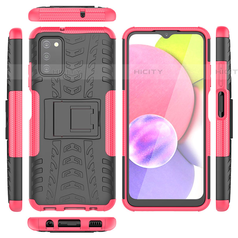 Funda Bumper Silicona y Plastico Mate Carcasa con Soporte JX5 para Samsung Galaxy A03s Rosa Roja