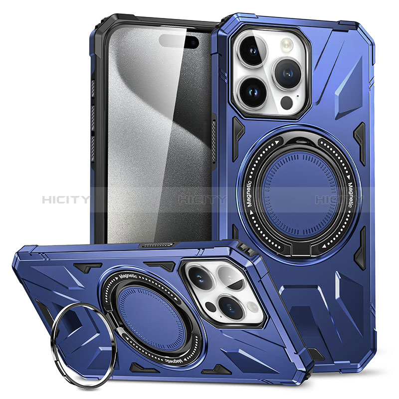 Funda Bumper Silicona y Plastico Mate Carcasa con Soporte K02C para Apple iPhone 14 Pro Azul