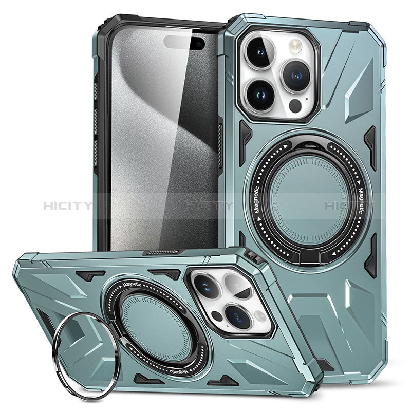 Funda Bumper Silicona y Plastico Mate Carcasa con Soporte K02C para Apple iPhone 14 Pro Max Menta Verde