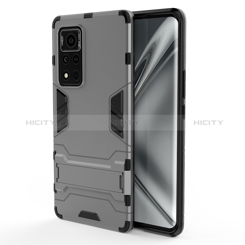 Funda Bumper Silicona y Plastico Mate Carcasa con Soporte KC1 para Huawei Honor V40 5G Gris