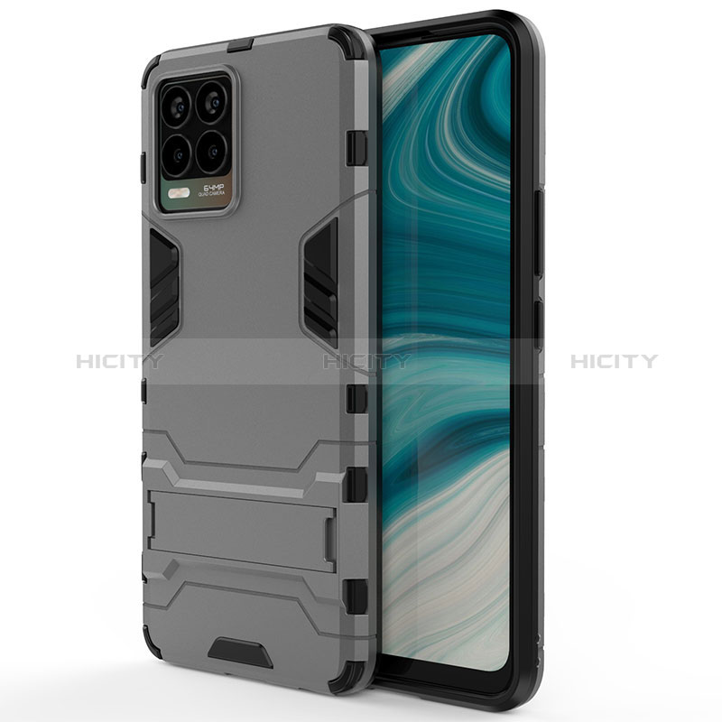 Funda Bumper Silicona y Plastico Mate Carcasa con Soporte KC1 para Realme 8 4G Gris