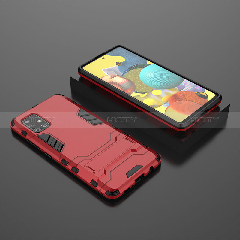 Funda Bumper Silicona y Plastico Mate Carcasa con Soporte KC1 para Samsung Galaxy A51 4G Rojo