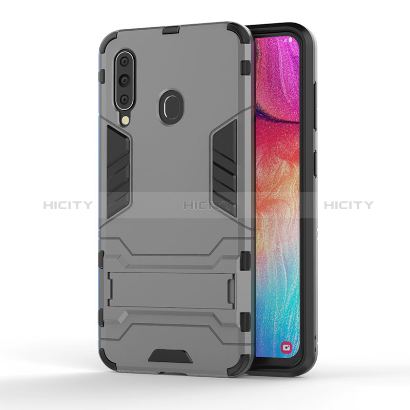 Funda Bumper Silicona y Plastico Mate Carcasa con Soporte KC1 para Samsung Galaxy A60 Gris